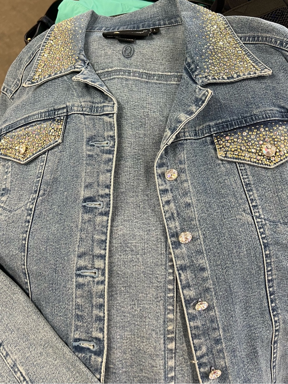 Christine Alexander Denim Jacket with Gold-Tone Rhinestones